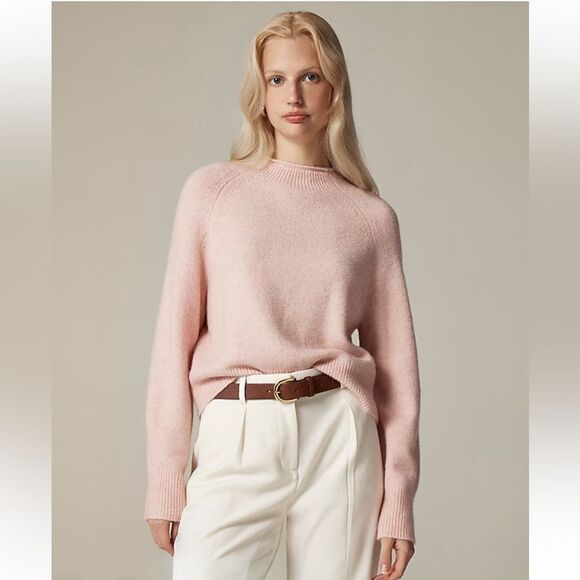 NWT J CREW Rollneck Wool alpaca sweater in Supersoft yarn in Heather Pale Pink - Picture 2 of 7